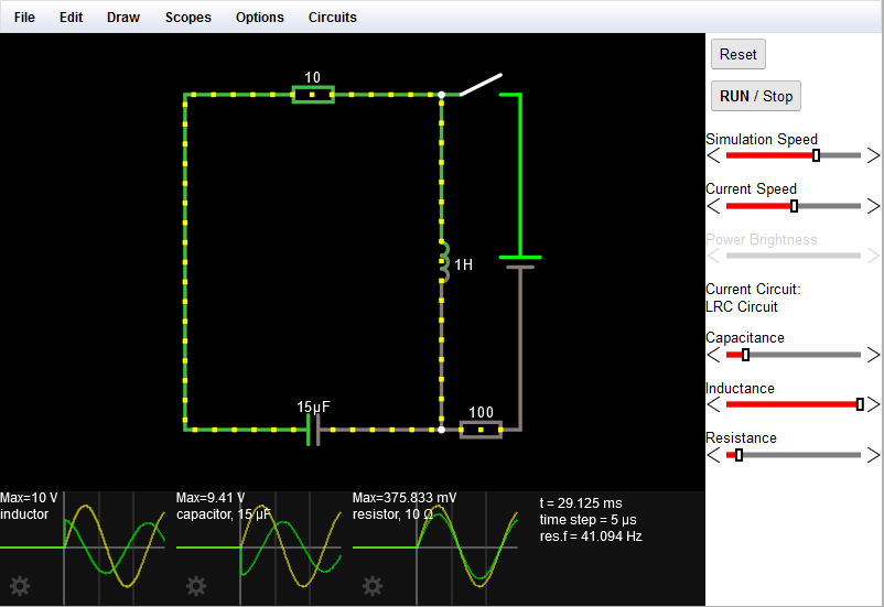 the CircuitJS simulator